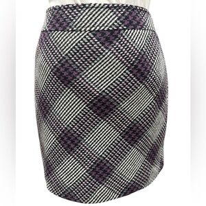 NWT Ann Taylor Loft Purple Black Gray Plaid Wool Blend Pencil Tweed Mini Skirt